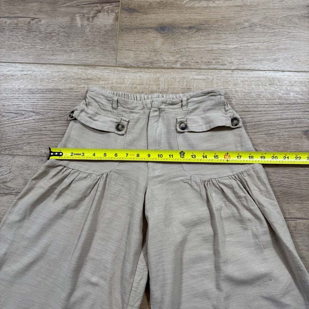 Bohme Tan Linen Blend Wide Leg Culotte Pants Womens Small Boho Pockets - Picture 4 of 11